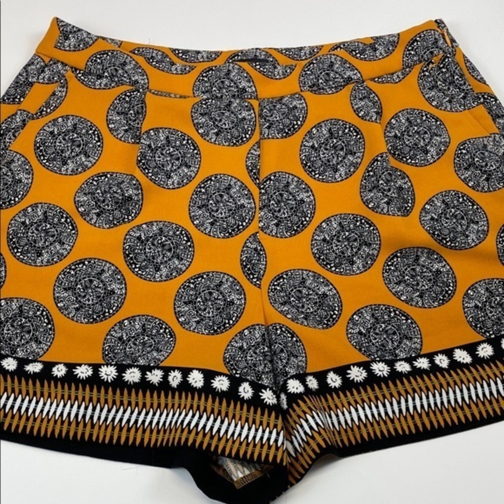 Ann Taylor Factory Printed High Waist Dress Shorts Mustard Black Sz 10